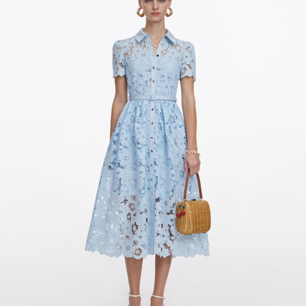 Self-Portrait Light Blue Lace Shirt Midi Dress